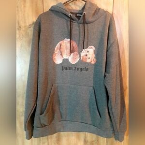 Palm Angels Gray Hoodie with Bear Graphic